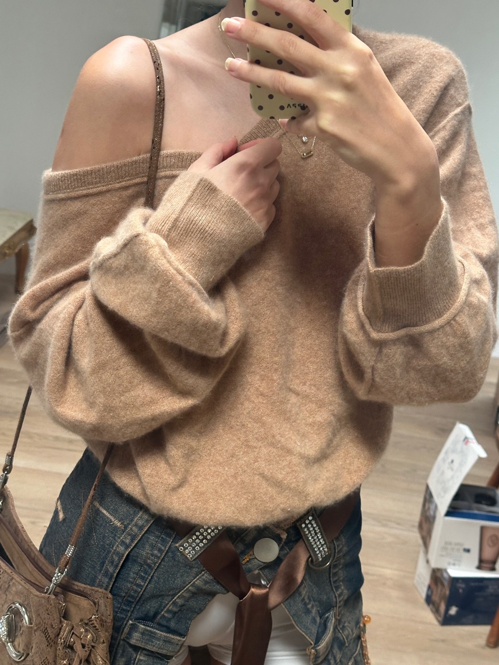 Free People Cashmere Cozy V-Neck Sweater in Camel